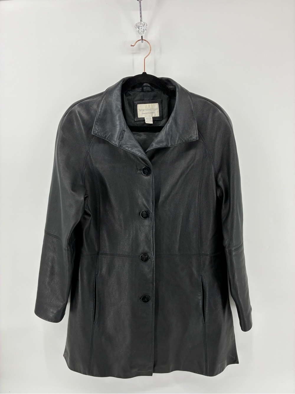 Worthington Genuine Lambskin Black Leather Button-Up Jacket